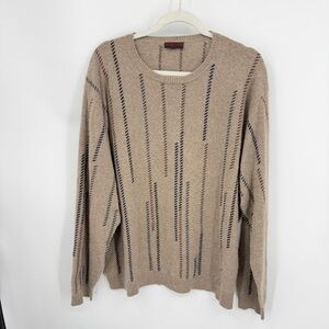 Lenor Romano Cashmere Classic Men's Crewneck Sweater XL beige striped